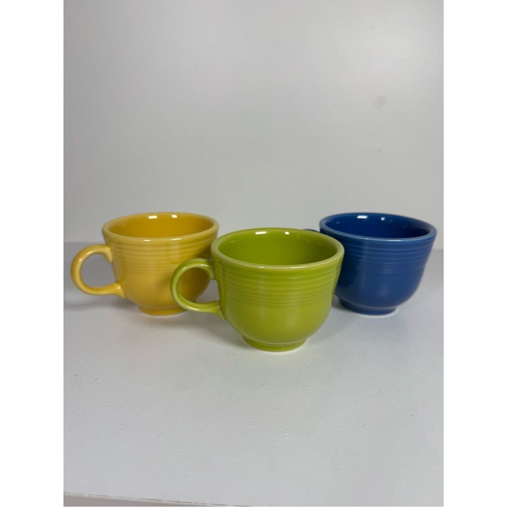Set of 3 - Vintage 1990s Fiesta by Homer Laughlin Yellow Blue Mug 8 oz Retired